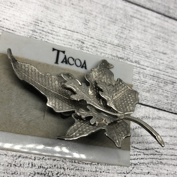Vintage Tacoa Silver Tone 3d Big Leaf Brooch Pin Statement - Picture 2 of 4